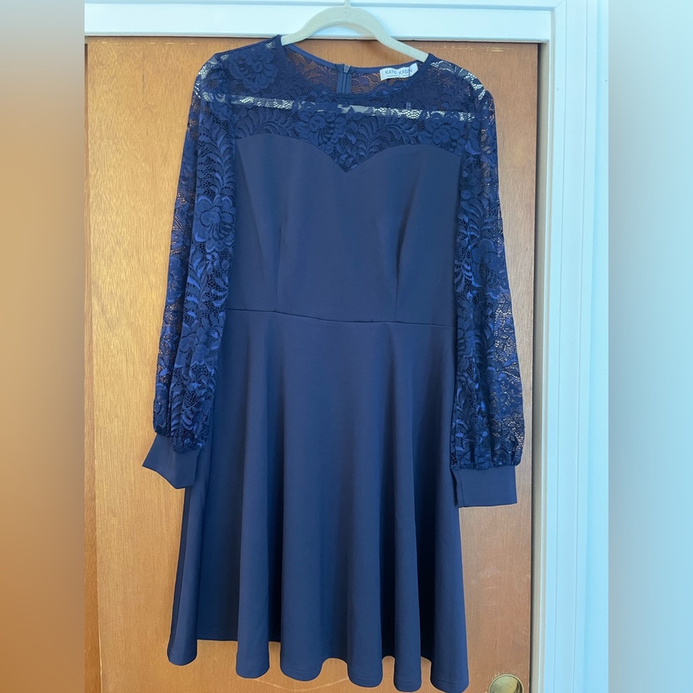 Navy blue long sleeve cocktail dress